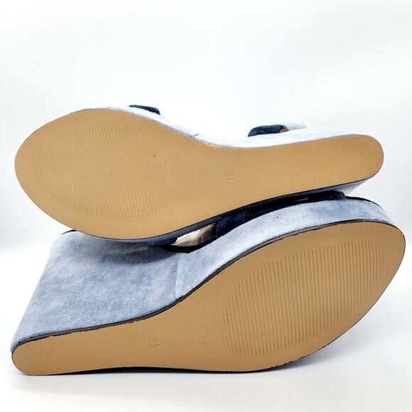 NWOT QLoxe Navy & Light Blue Colorblock Strappy Wedge Sandals Women's Size 8.5 - Picture 8 of 12